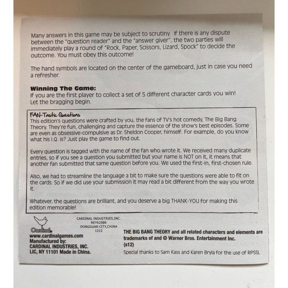 The Big Bang Theory Fact Or Fiction Trivia Game Fan Edition Board Game - Picture 11 of 12